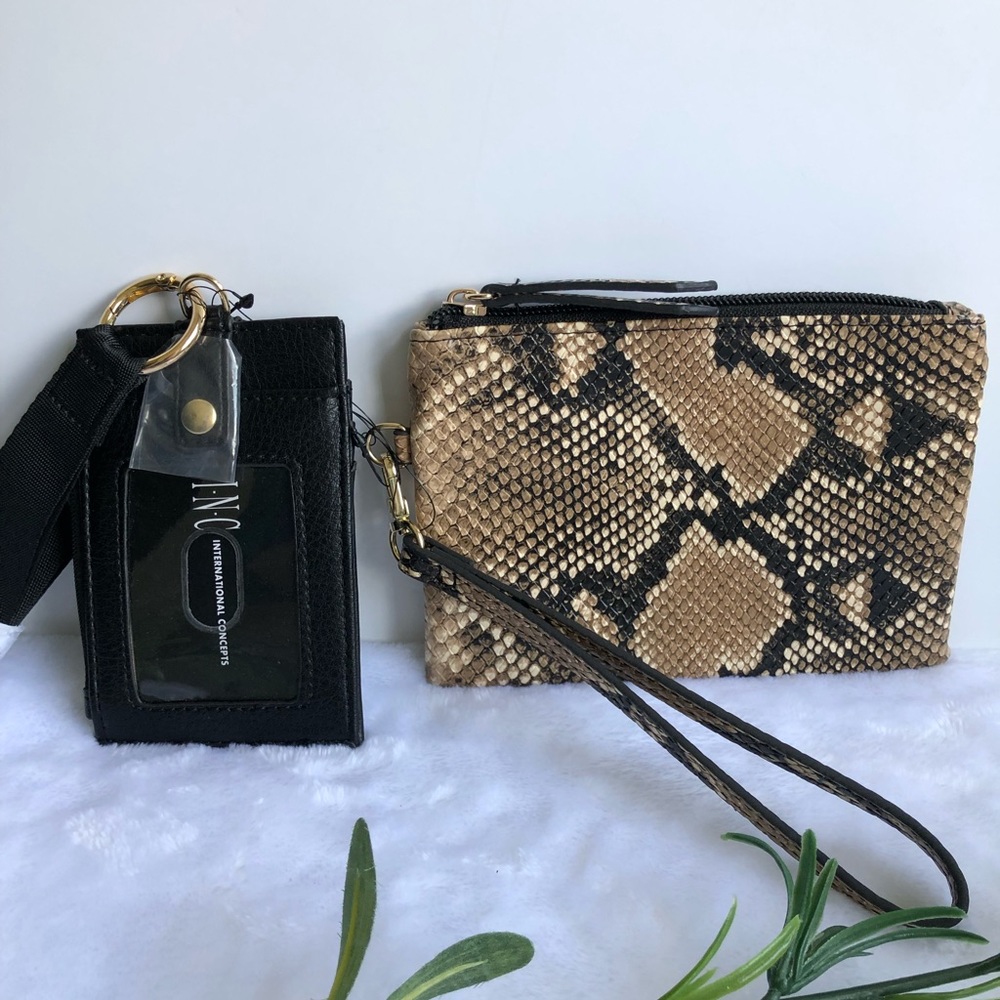 INC International Concepts Wristlet & Card Case Lanyard Camel Snake, NWT